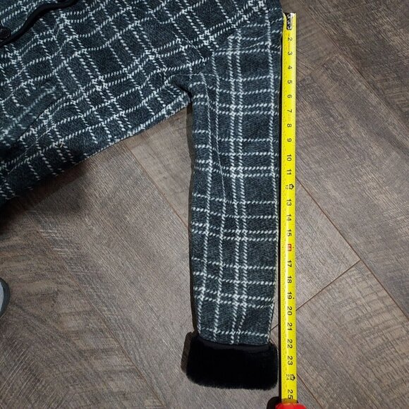 Coat Hooded Jacket Plush Lined Charcoal Plaid Small Ike Behar - Picture 14 of 16